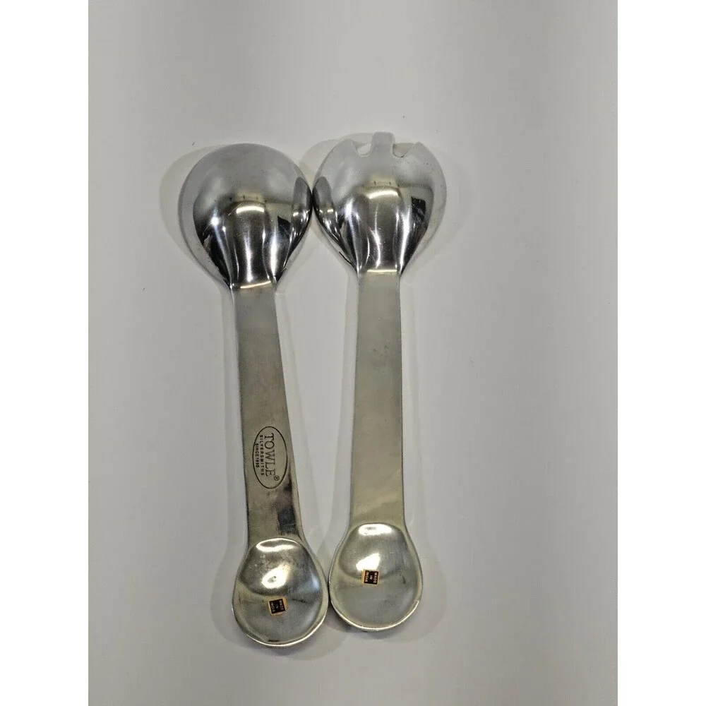 Towle Mother of Pearl Inlay Large Serving Spoon Salad Set 2 Utensils 11